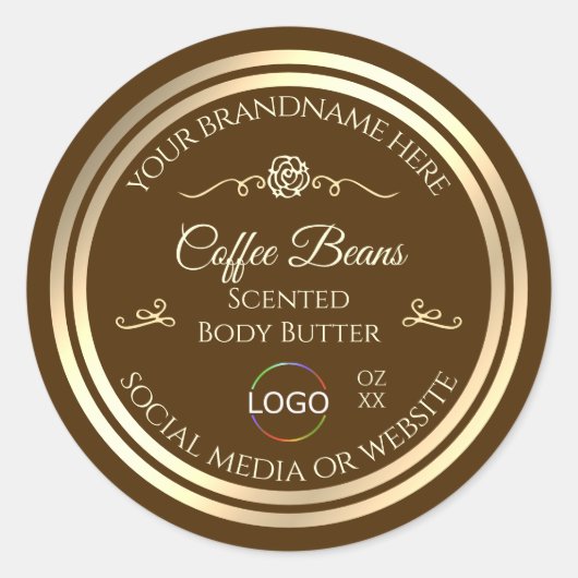 Café Brown Étiquette Gold Frame avec logo (Devant)
