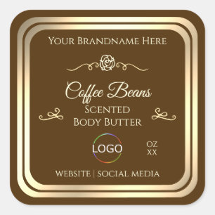 Café Brown Étiquette Gold Frame avec logo