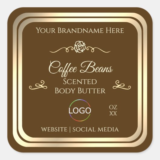 Café Brown Étiquette Gold Frame avec logo (Devant)