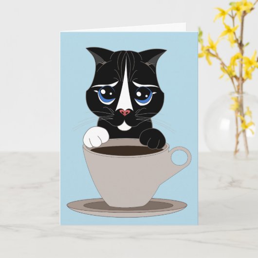 CAFÉ CAT ART CARTE D'ANNIVERSAIRE (Fleur jaune)
