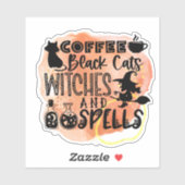 Café, chats noirs, sorcières fun Sticker Halloween (Feuille)