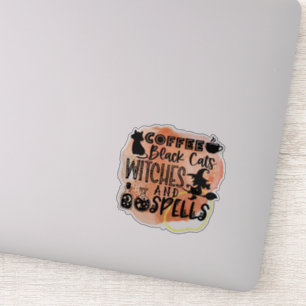 Café, chats noirs, sorcières fun Sticker Halloween