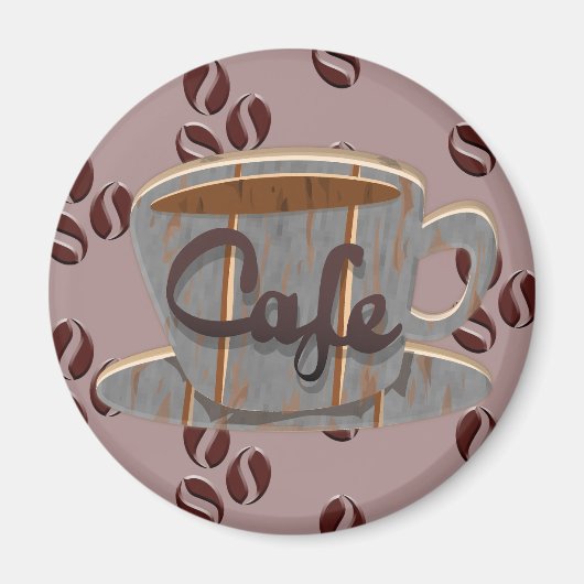 Cafe Coffee Cup and Coffee Beans Magnet Magneet (Voorkant)
