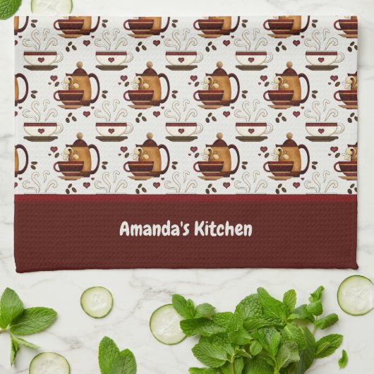 Café Coupe & Pot Motif Serviette de cuisine (Plié)