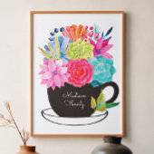 Café Coupe rose Fleurs rouges Poster de cuisine