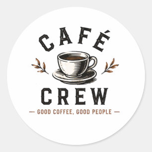 ☕ Café Crew Vintage Logo voor Koffiezaak ☕ Ronde Sticker