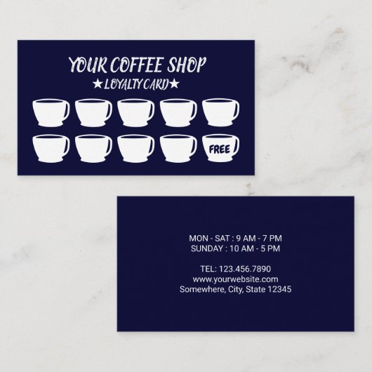 Café Cups Navy Blue Café Client Fidélité (Devant / Derrière)