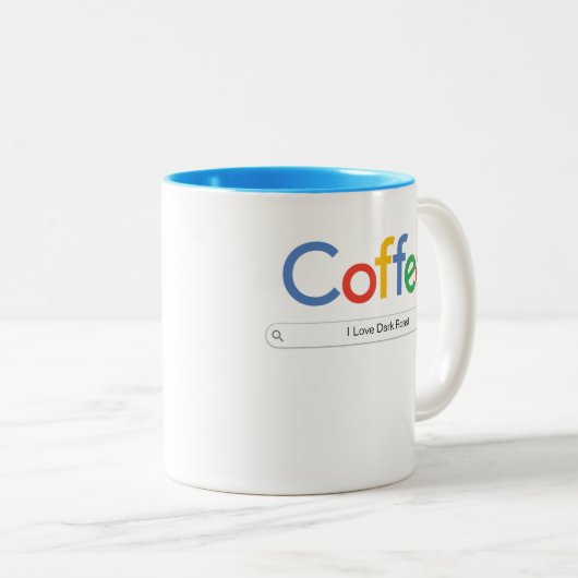 Café Dans Google Police Mug à café à deux tons (Devant droit)