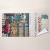 Café de Noël extérieur boulangerie avec décoration (Serviette de bain)