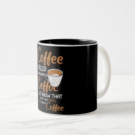 Café épelé à l'envers Mug de café à deux tons (Devant droit)