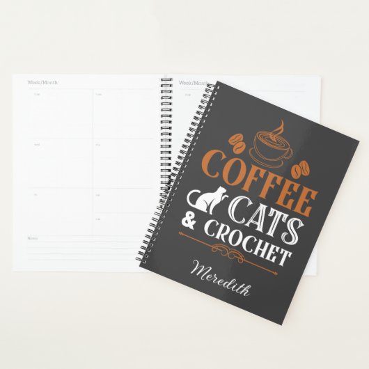 Café et Crochet Spiral Planner (Devant avec enveloppe)