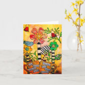 Café et Fleurs Whimsical Carte de voeux (Fleur jaune)