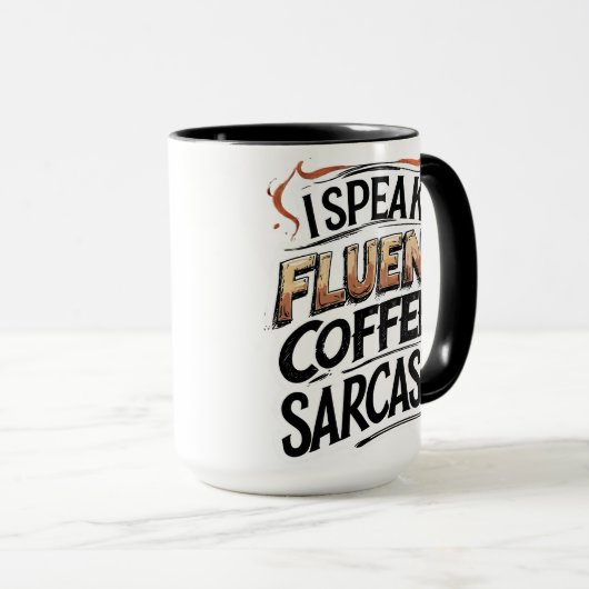 Café Fluent & Sarcasme - Mug de café amusant (Devant droit)