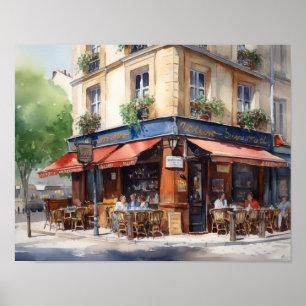 Café français Peinture Paysage Art Imprimer Poster