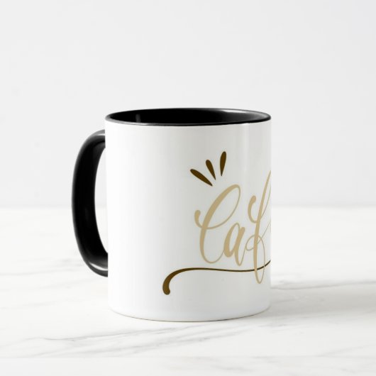 Cafe Gold Script Black Mug (Devant gauche)