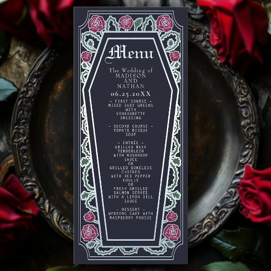 Café gothique Argent Rose Bleu Mariage Menu