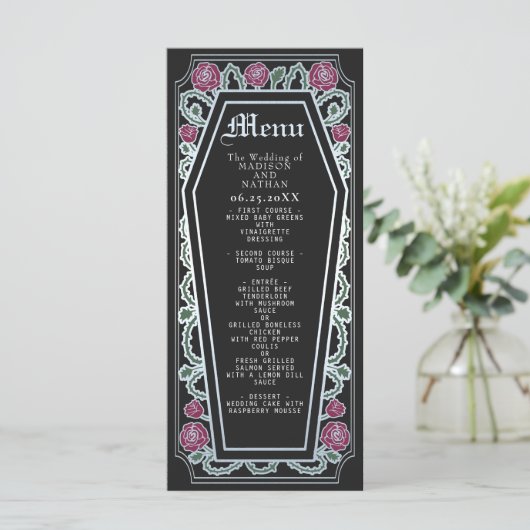 Café gothique Argent Rose Mariage noir Menu (Debout devant)