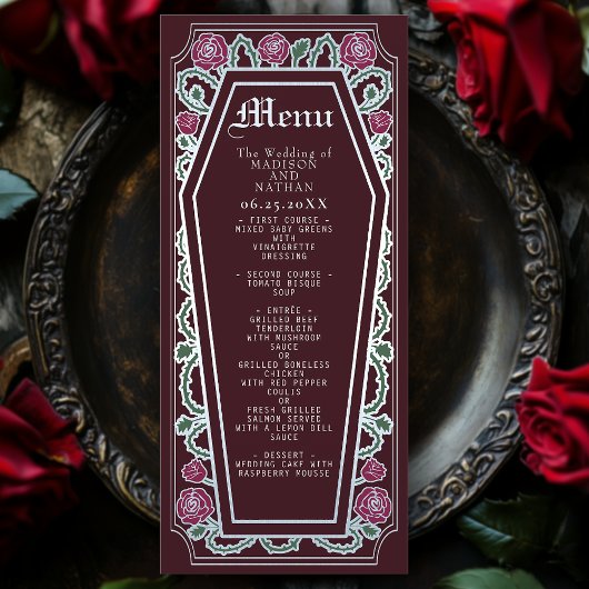 Café gothique Argent Rose Mariage rouge Menu