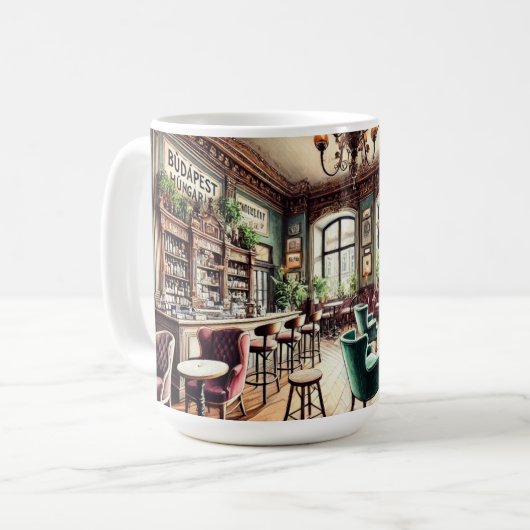 Café in Boedapest Hongarije Koffiemok (Voorkant links)