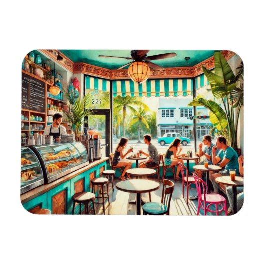 Café in de Waterverf van Miami Magneet (Horizontaal)