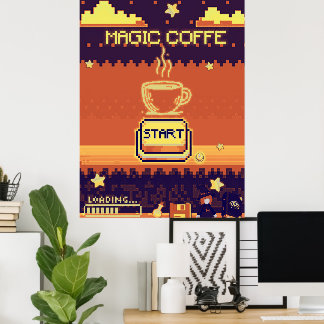 Café magique - Poster Retro Pixel Art Gamer | 8 bi