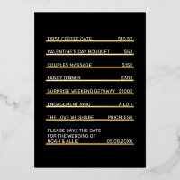 Café Menu Fun Unique Save the Date Gold