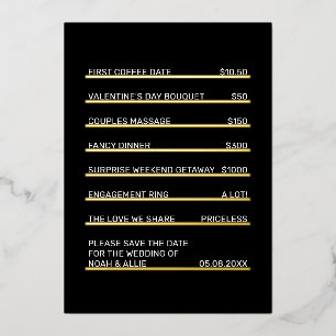 Café Menu Fun Unique Save the Date Gold Folie Uitnodiging