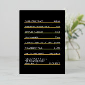 Café Menu Fun Unique Save the Date Gold Folie Uitnodiging (Staand Voorkant)