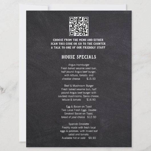 Cafe Menu QR code de commande inserts de papier no (Dos)