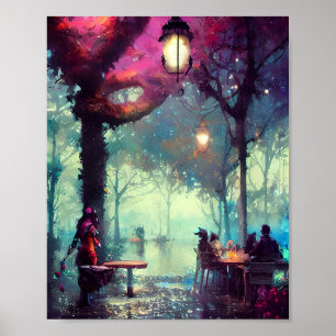 Cafe met bomen waterverf kunst poster