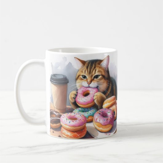 Café Mug avec chat et beignets - Café & A Donut (Gauche)