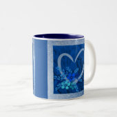 Café Mug Coeur bleu avec fleurs (Devant droit)