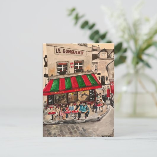 "Cafe on Rue Norvins, Montmartre" Parijs Briefkaart (Staand voorkant)