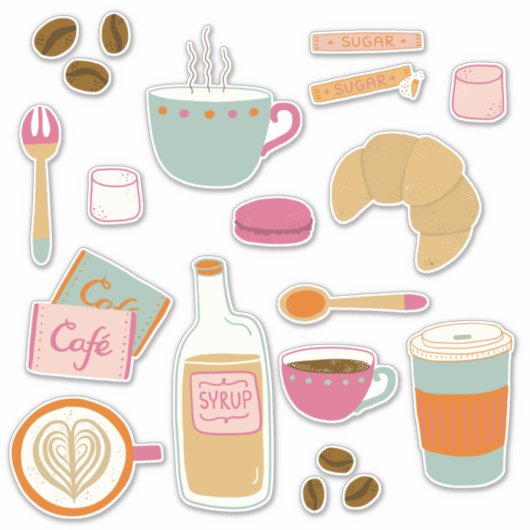 Cafe Ontbijt Eten Sticker (Voorkant)