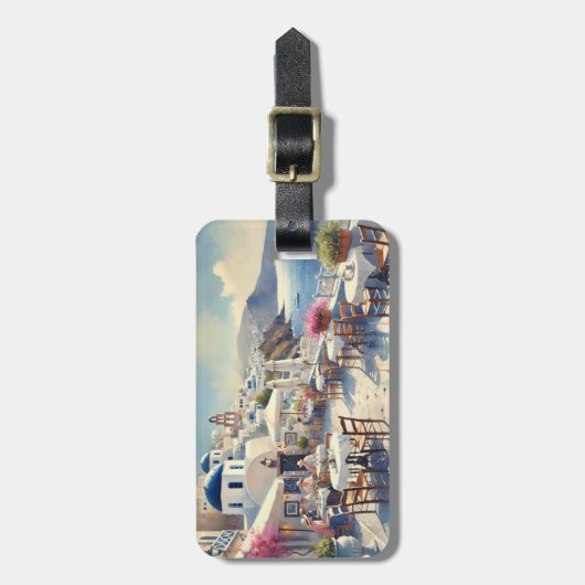 Café op Santorini Bagagelabel (Voorkant verticaal)