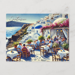 Café op Santorini Briefkaart