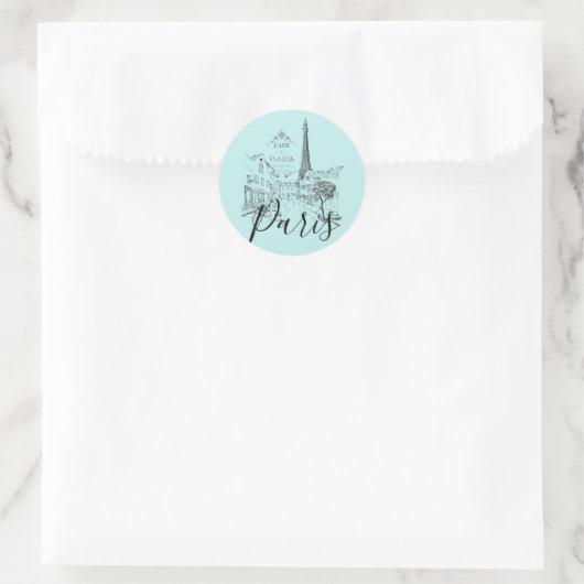 Cafe Paris Autocollant Rond Classique (Sac)