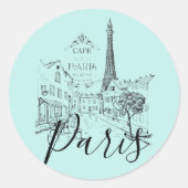 Cafe Paris Autocollant Rond Classique (Devant)