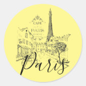 Cafe Paris Autocollant Rond Classique (Devant)
