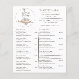Cafe Patisserie Boulangerie Business Takeout Menu