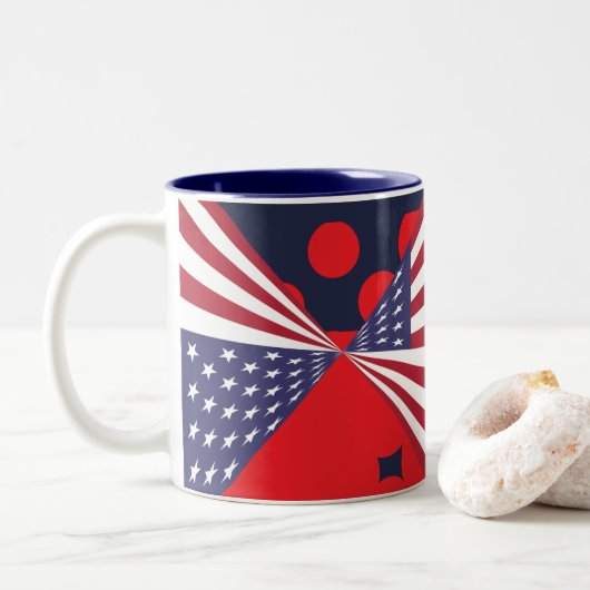 Café Patriotique Rouge blanc et Bleu Drapeau, Mug (Avec donut)