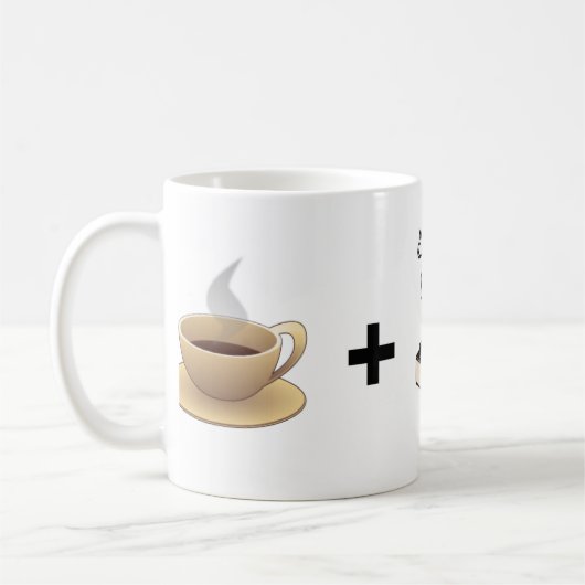 Café plus la tasse heureuse d'homme d'égaux de (Gauche)