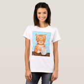 Café potable orange de chat tigré de T-shirt drôle (Devant entier)