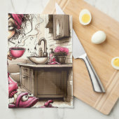 Café Quirky Lady Full Pot Serviettes de cuisine (Quart Plié)