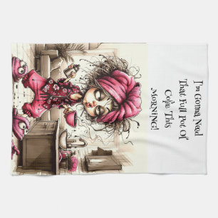 Café Quirky Lady Full Pot Serviettes de cuisine