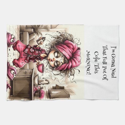 Café Quirky Lady Full Pot Serviettes de cuisine (Horizontal)