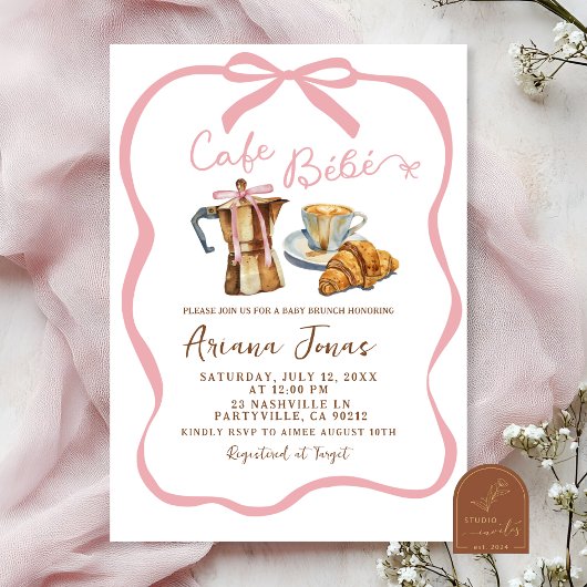 Café rose Bébé Girl Brunch Shower Invitation