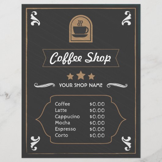 Café Shop Retro photo et logo Carte Menu (Devant)