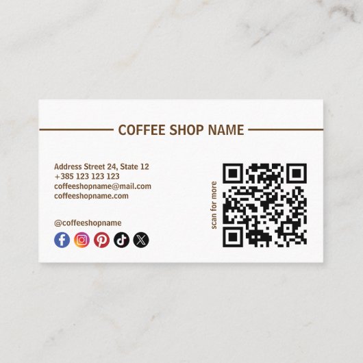 Café Shop Simple QR Code Carte de fidélité (Dos)