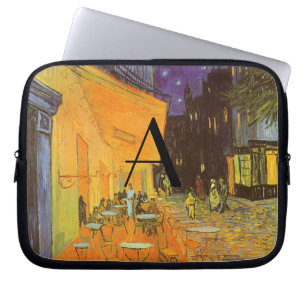 Cafe terrace op nachtmonogram laptop sleeve